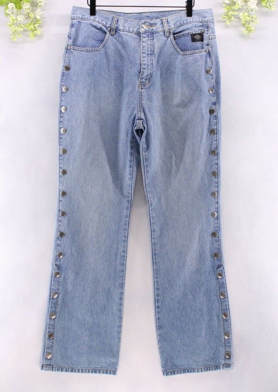 Harley Davidson VTG W2K Jeans Women's 14 Blue Wash Snap Rivet Side Motorcycle